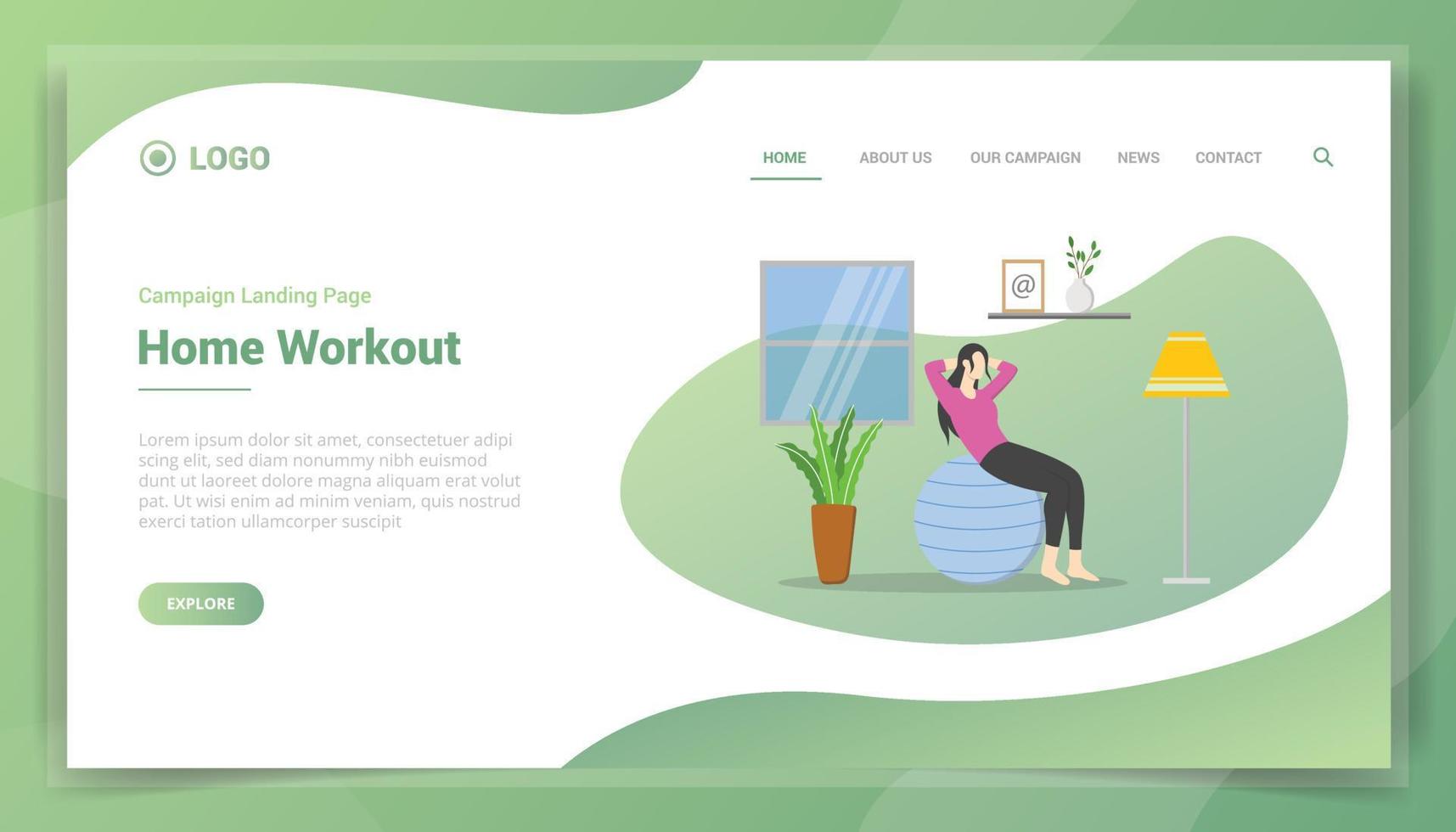 home workout concept voor website sjabloon landing homepage vector