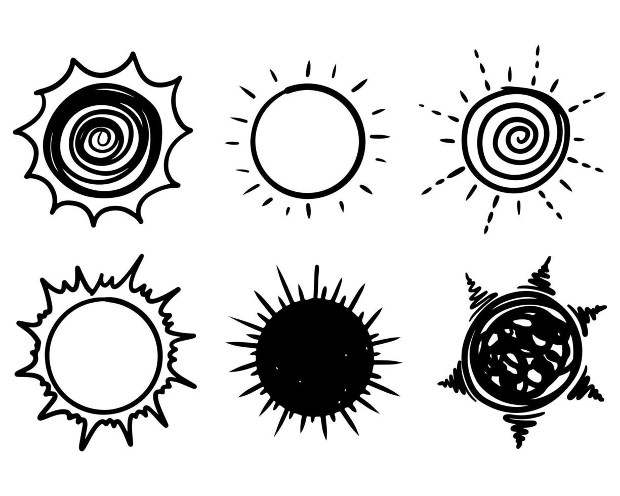 set doodle zon. ontwerp elementen. vectorillustratie. vector