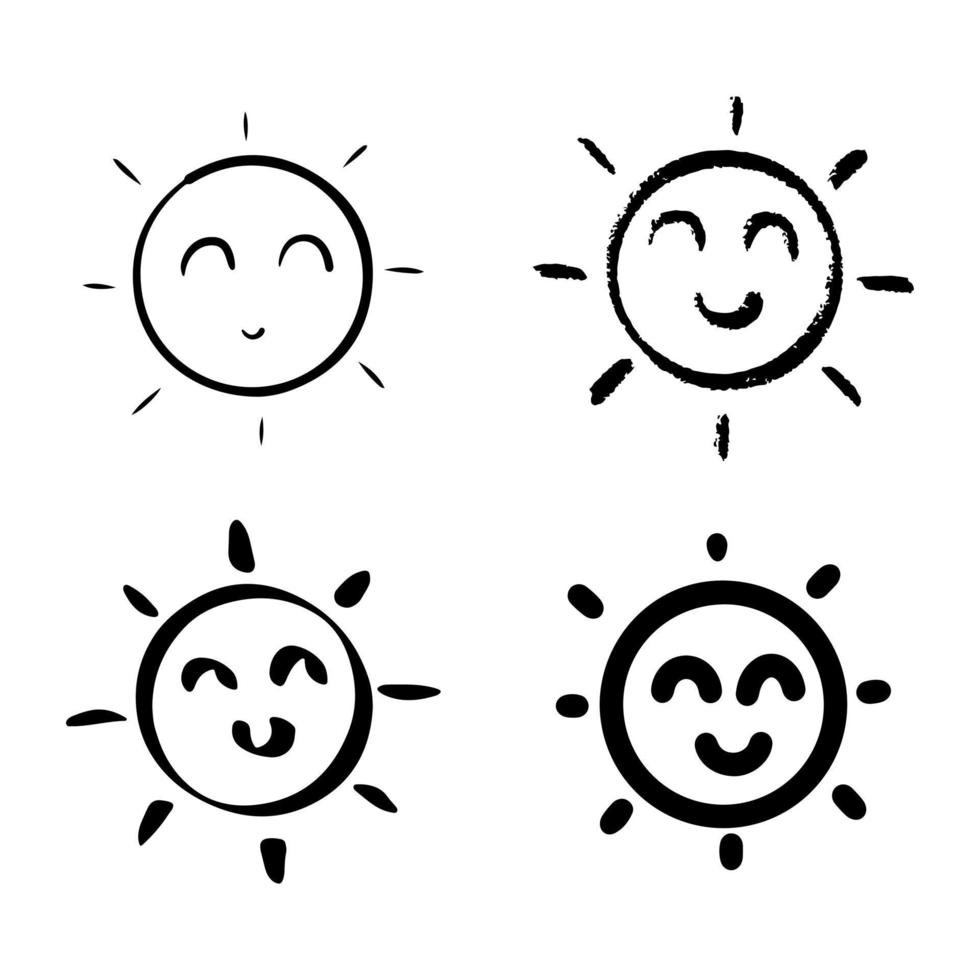 set doodle zon. ontwerp elementen. vectorillustratie. vector