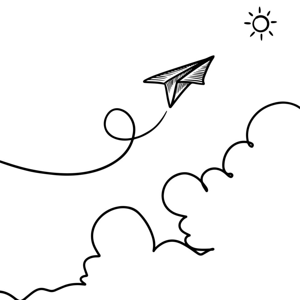 set doodle papier vliegtuigpictogram. handgetekende papieren vliegtuigje. vectorillustratie. vector