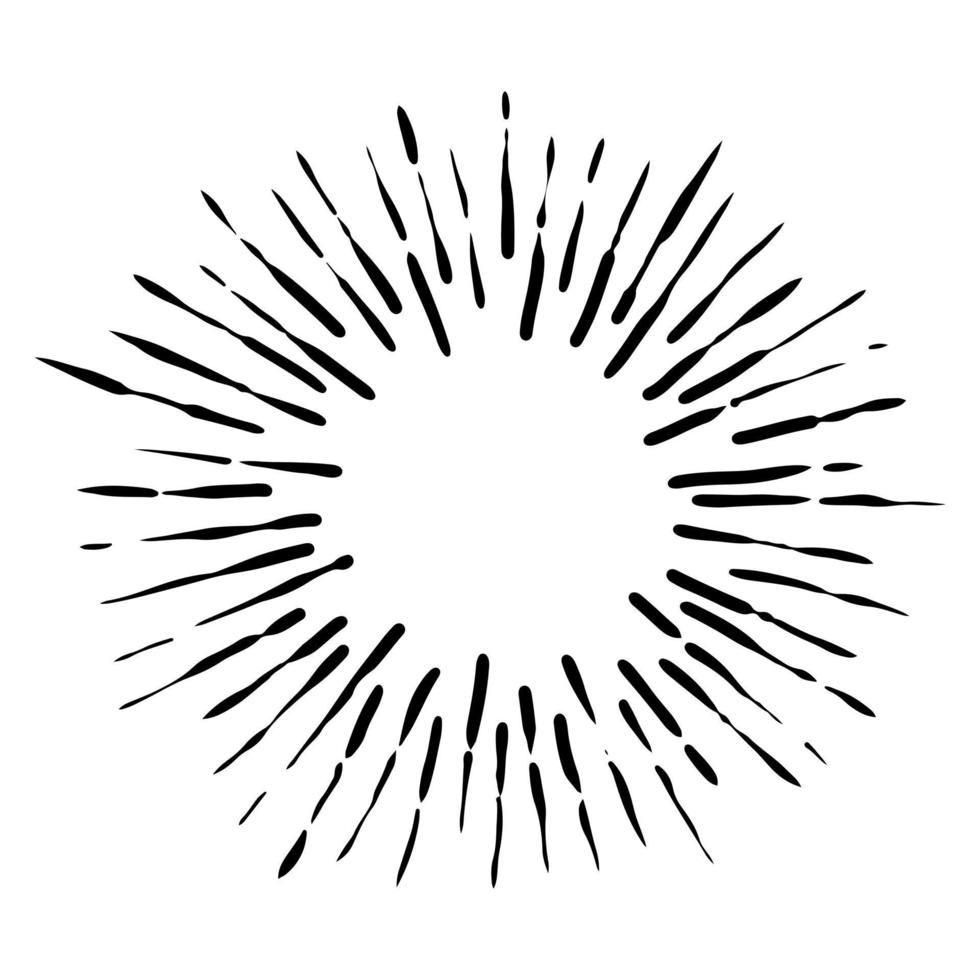 starburst, sunburst hand getrokken. ontwerpelement vuurwerk zwarte stralen. komisch explosie-effect. stralende, radiale lijnen. vector