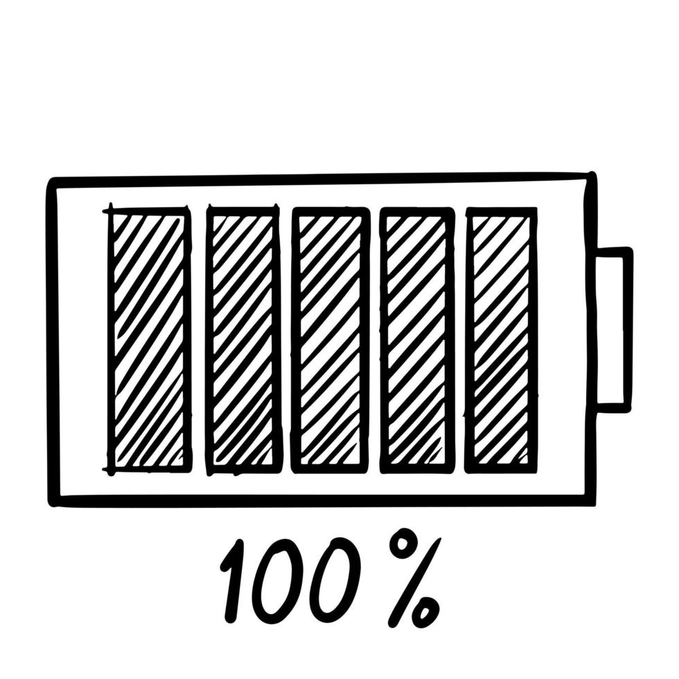 hand getrokken van batterij opladen geïsoleerd op een witte achtergrond. vectorillustratie. vector