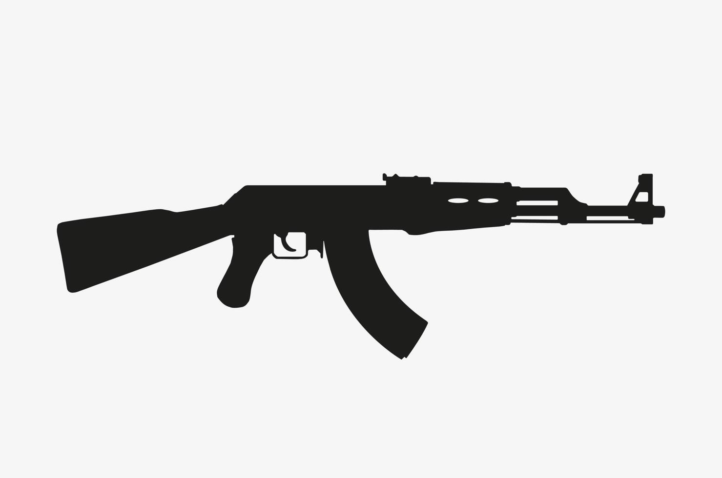 een vector illustratie ak47 machinegeweer op witte achtergrond. zwart icoon van een wapen. een zwart eenvoudig vectorsilhouet van kalashnikov