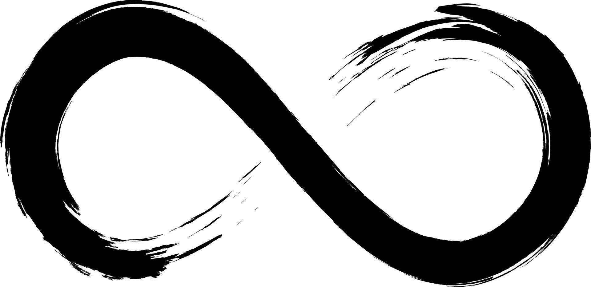 grunge oneindigheidssymbool. met de hand beschilderd met zwarte verf. grunge penseelstreek. moderne eeuwigheid icoon. grafisch ontwerpelement. oneindige mogelijkheden, eindeloos proces. vector