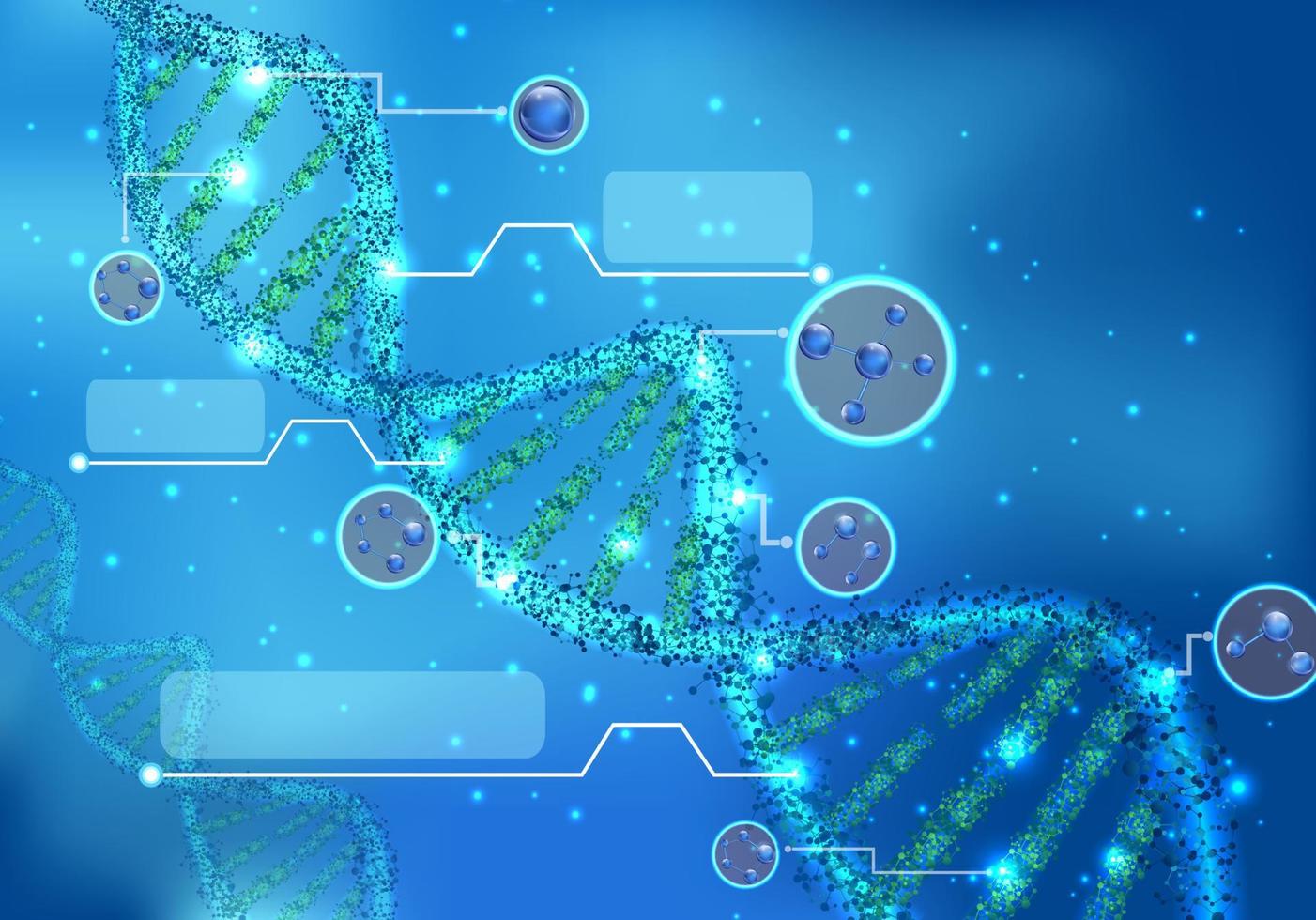 abstract concept van biochemie met dna-molecuul op blauwe achtergrond .vector vector