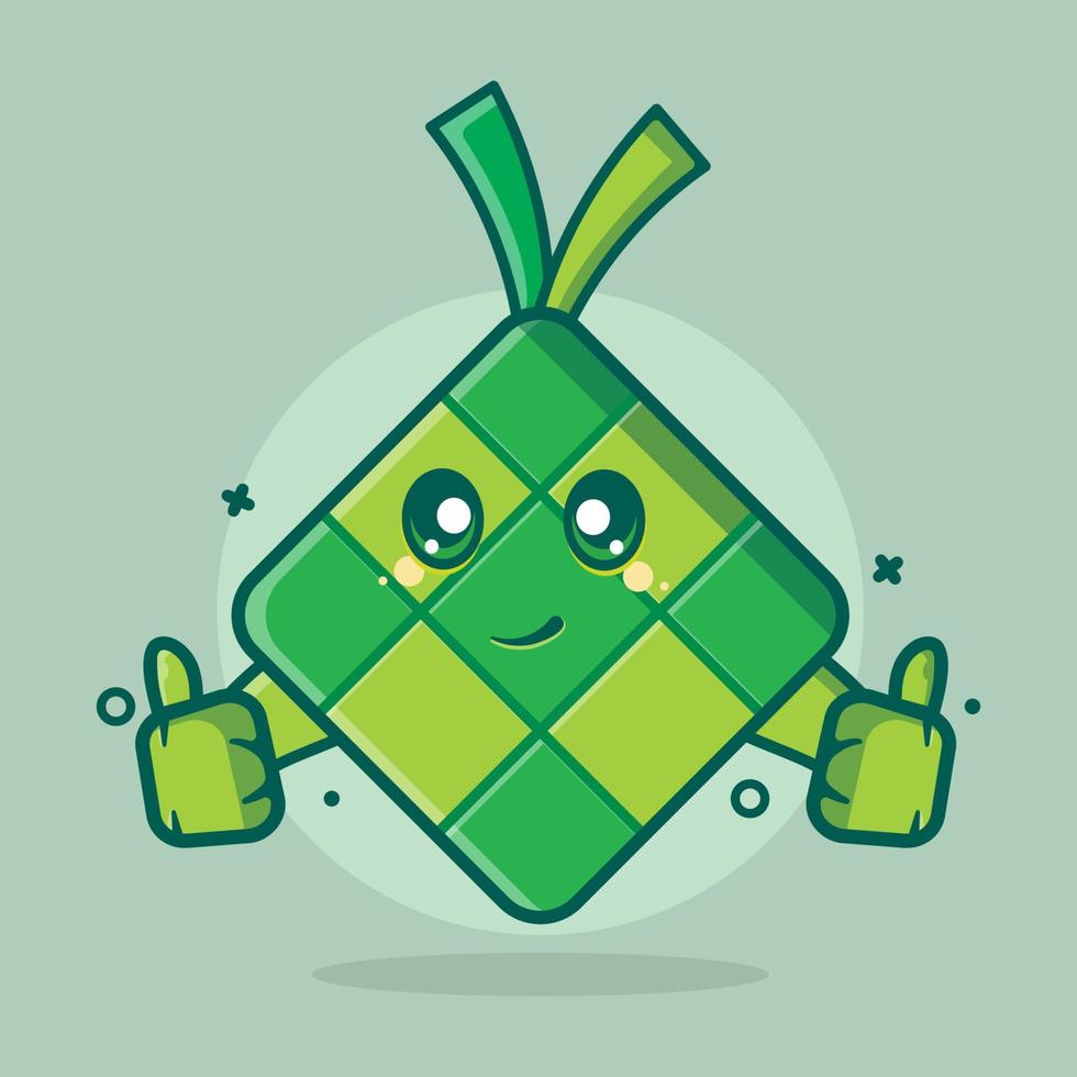 kawaii ketupat voedsel karakter mascotte met duim omhoog handgebaar geïsoleerde cartoon in vlakke stijl ontwerp. geweldige bron voor pictogram, symbool, logo, sticker, banner. vector