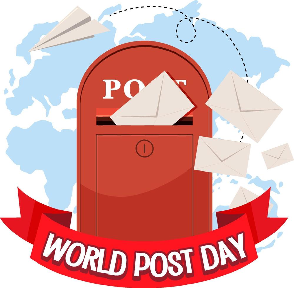 world post day banner met een brievenbus en enveloppen vector
