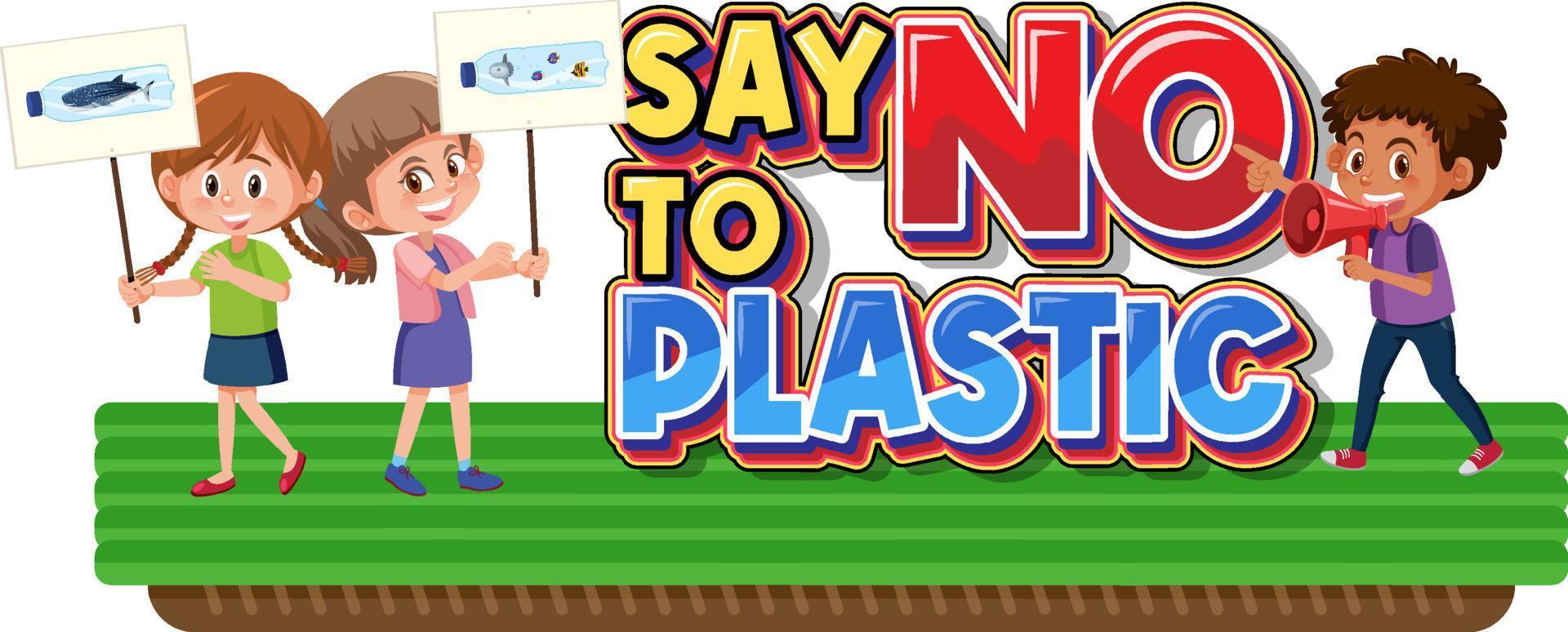 zeg nee tegen plastic logobanner met kindercartoon vector