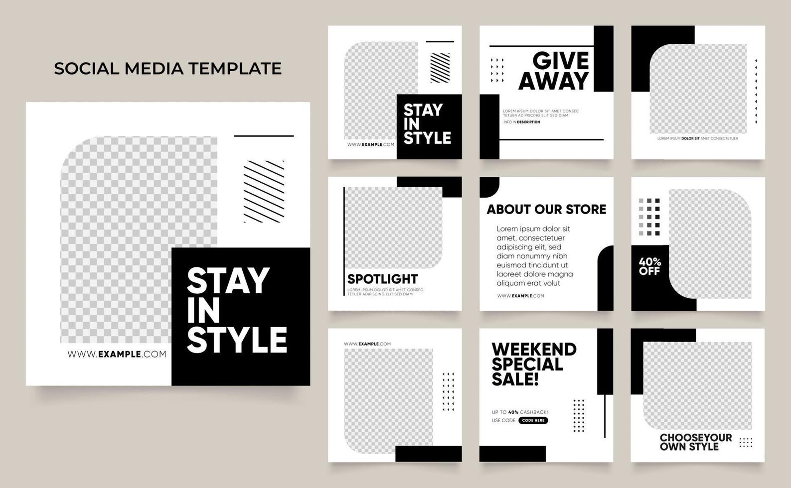 volledig bewerkbare social media postsjabloon banner fashion sale in zwart-witte kleur vector