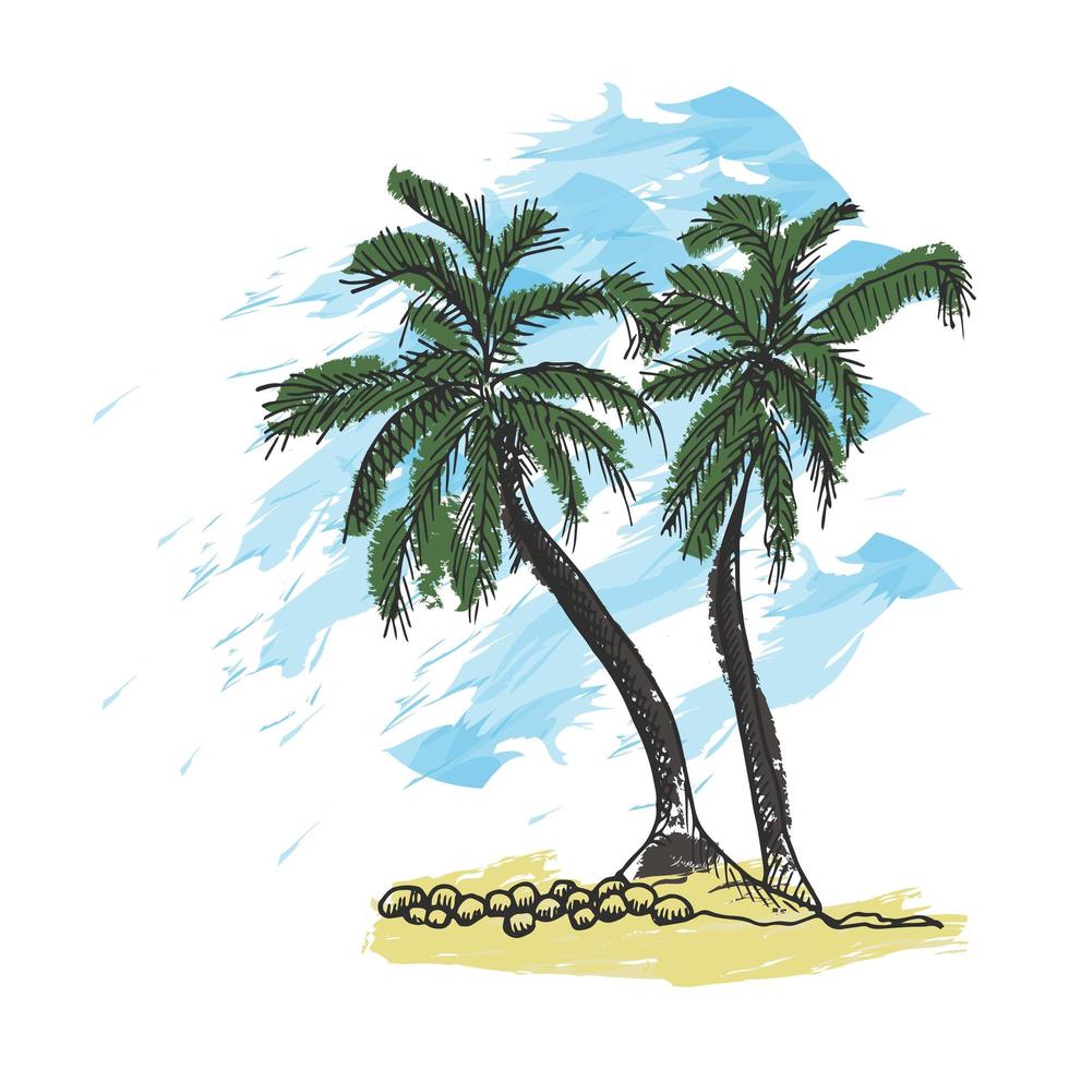 palmbomen en blauwe lucht. vector