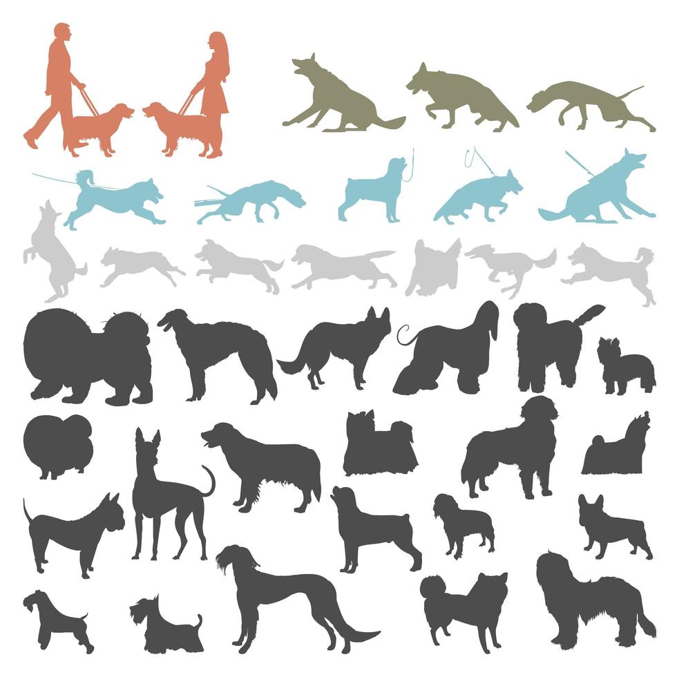 hond silhouetten op witte achtergrond. vector