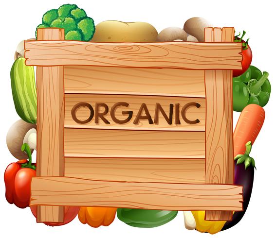 Organisch teken en veel soorten groenten vector
