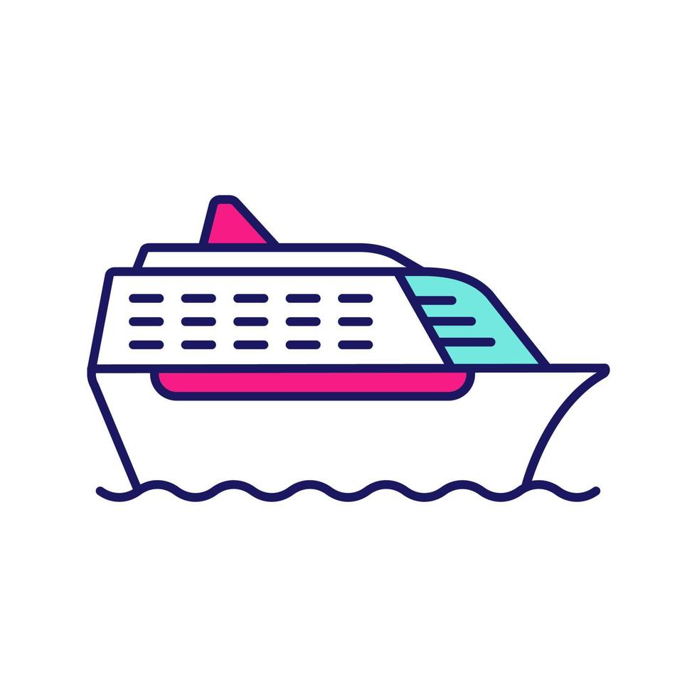 cruiseschip in het kleurpictogram van de zijaanzicht. oceaanstomer. boot, cruiseschip, veerboot. watertransport. zomer reis. geïsoleerde vectorillustratie vector