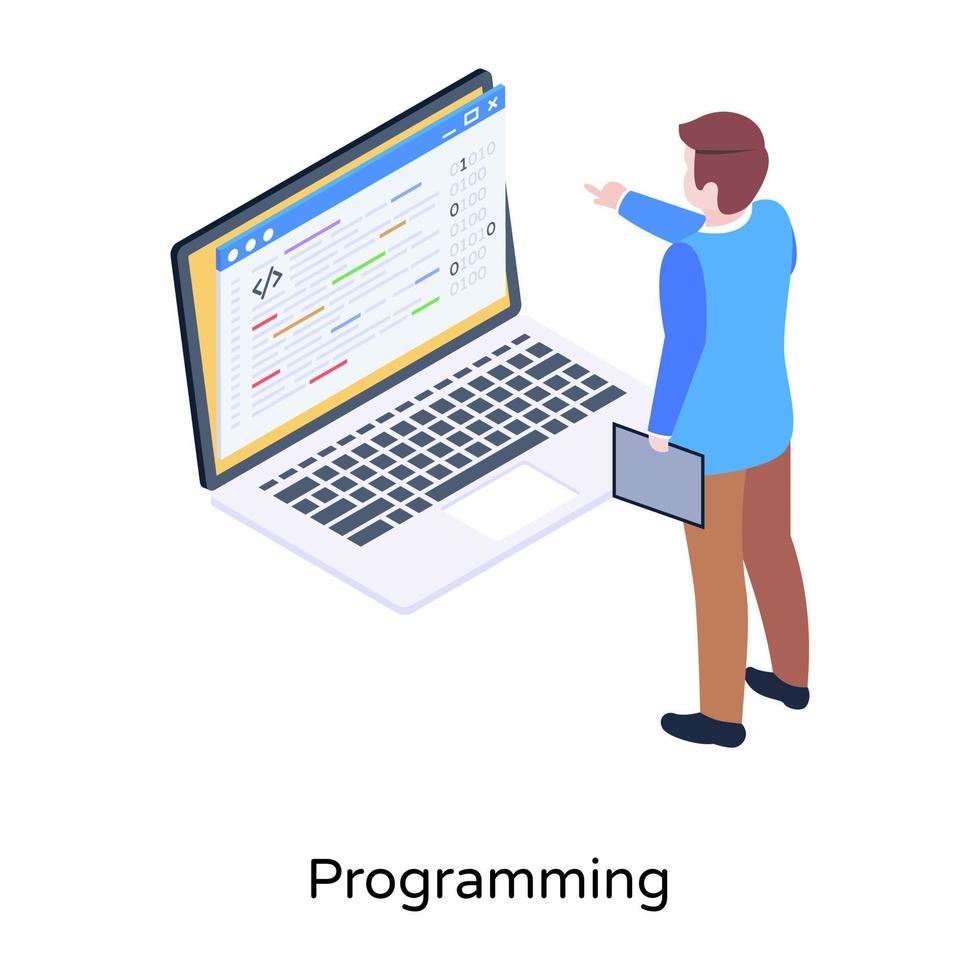 softwareontwikkelingsproces, isometrische illustratie programmeren vector