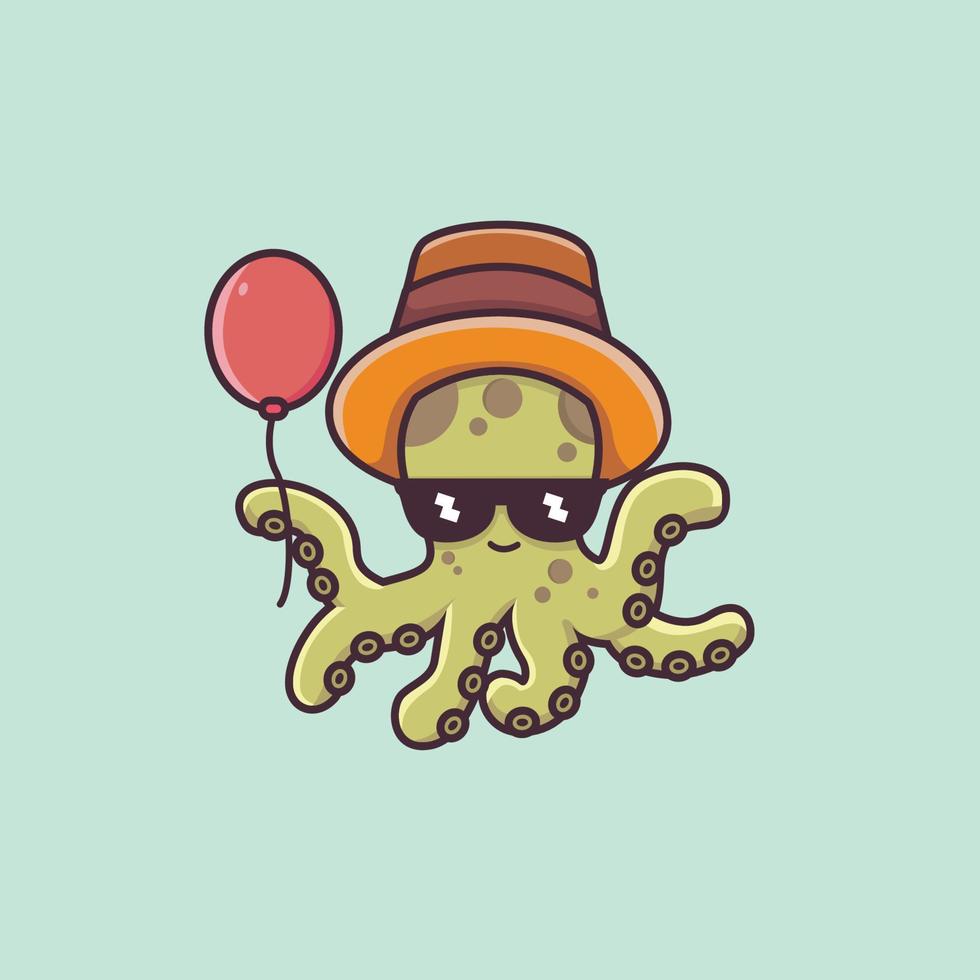 schattige octopus met ballon vector