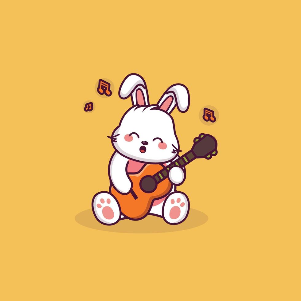 schattig konijn cartoon met gitaar en zingen met paasdag afbeelding achtergrond vector