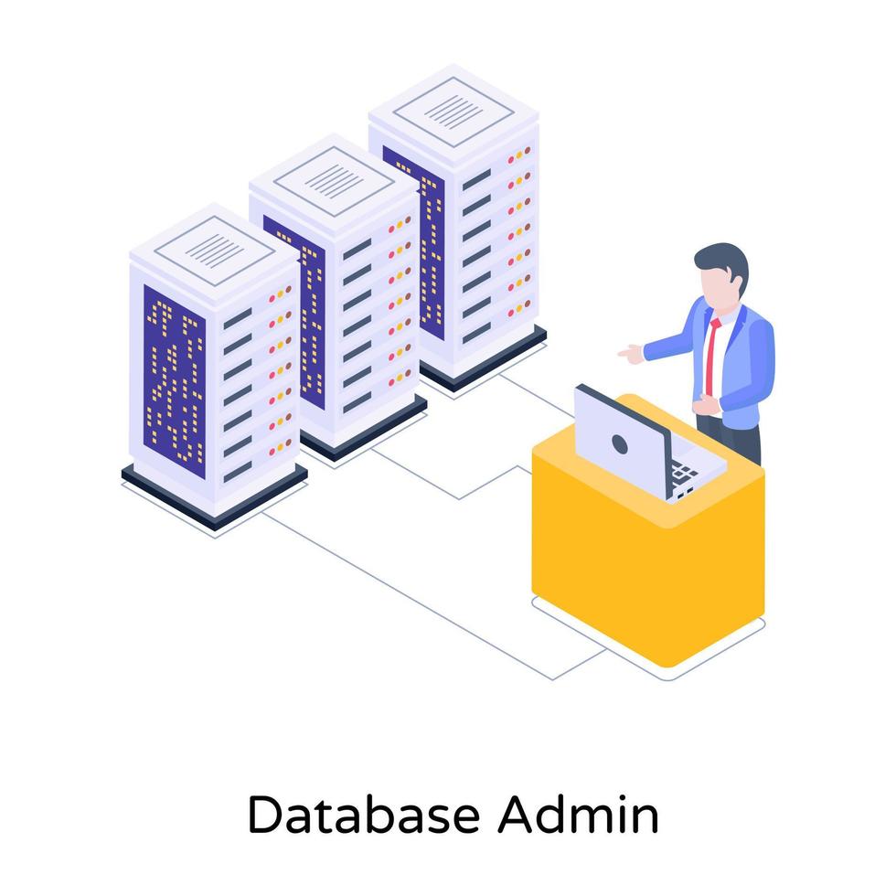 persoon met servers, isometrisch pictogram van databasebeheerder vector