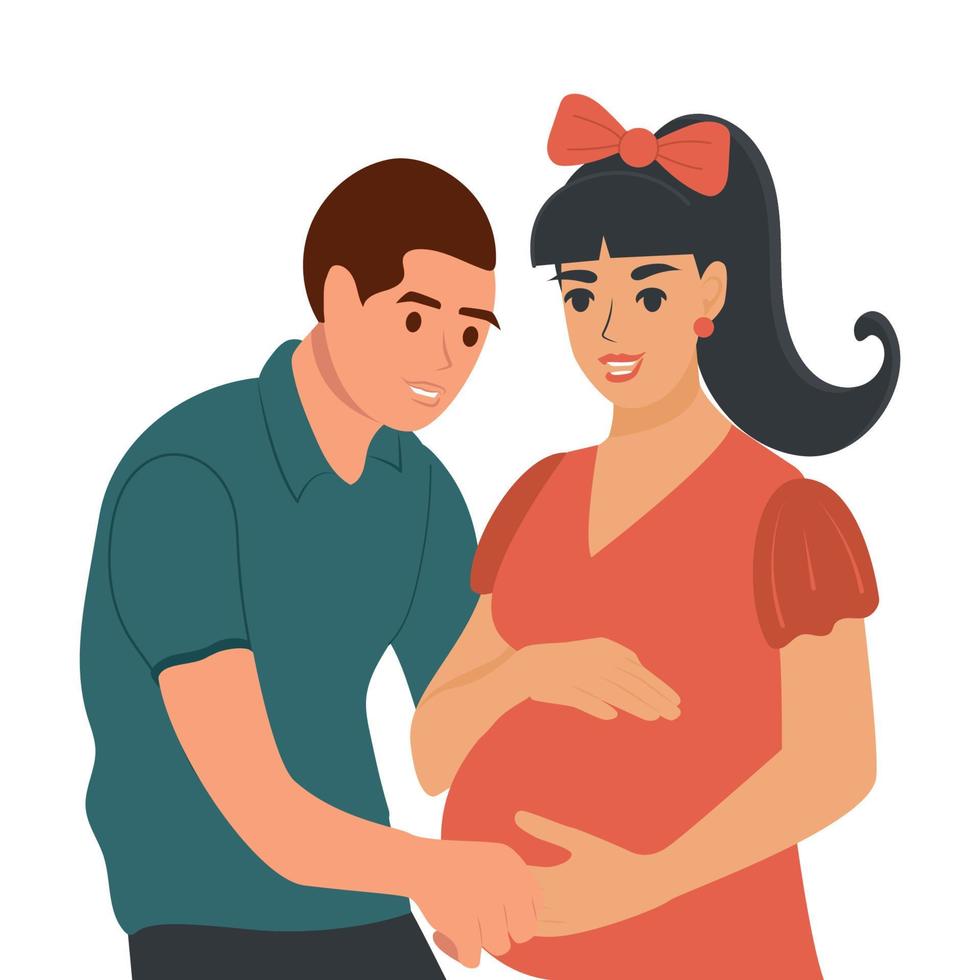 een jong getrouwd stel verwacht een baby. een man met zijn zwangere vrouw. platte geïsoleerde vectorillustratie vector