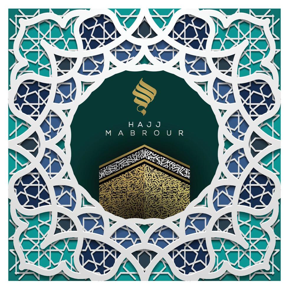 Hadj mabrour groet islamitische bloemmotief achtergrond vector design met glanzende gouden Arabische kalligrafie. vertaling van de tekst hadj bedevaart moge allah je hadj accepteren en je vergiffenis schenken