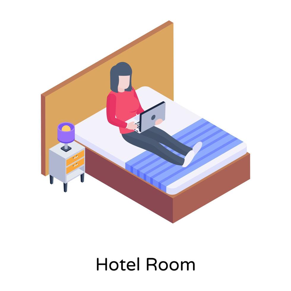 meisje veranderende laken, concept van roomservice isometrische illustratie vector