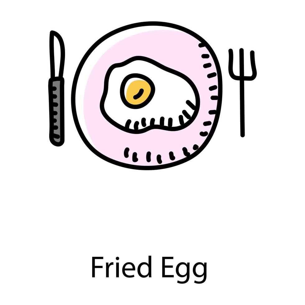 gebakken ei in doodle stijlicoon, bewerkbare vector
