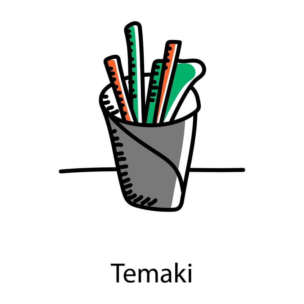 Japans eten, handgetekende bewerkbare icoon van temaki vector