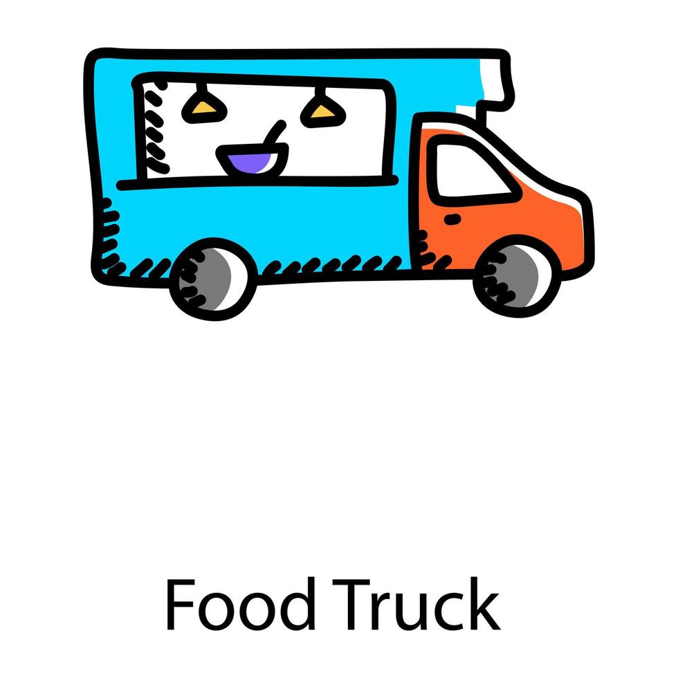 voedsel vrachtwagen doodle stijlicoon vector