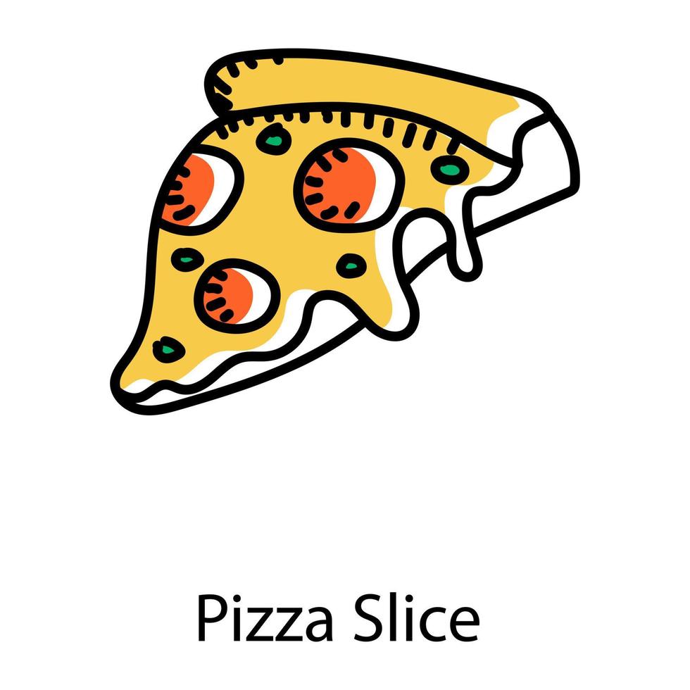 fast food, doodle stijl bewerkbare icoon van pizza slice vector