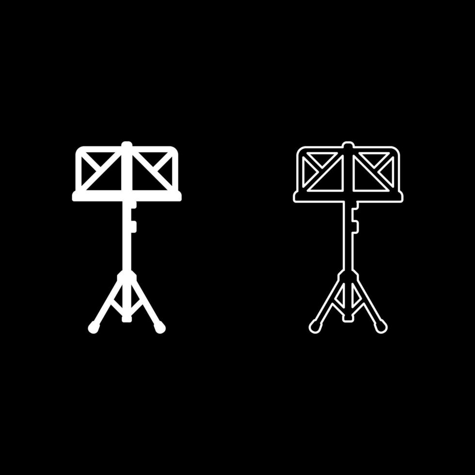 muziekstandaard ezel lezing-standaard set pictogram wit kleur vector illustratie afbeelding solide vulling omtrek contour lijn dun vlakke stijl