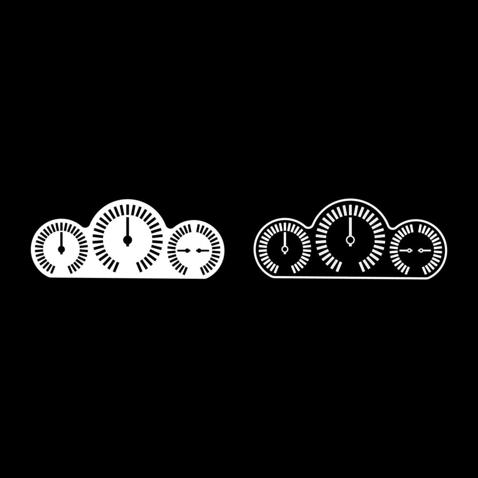 dashboard auto paneel snelheidsweergave met meter set pictogram witte kleur vector illustratie afbeelding solide vulling omtrek contour lijn dunne platte stijl