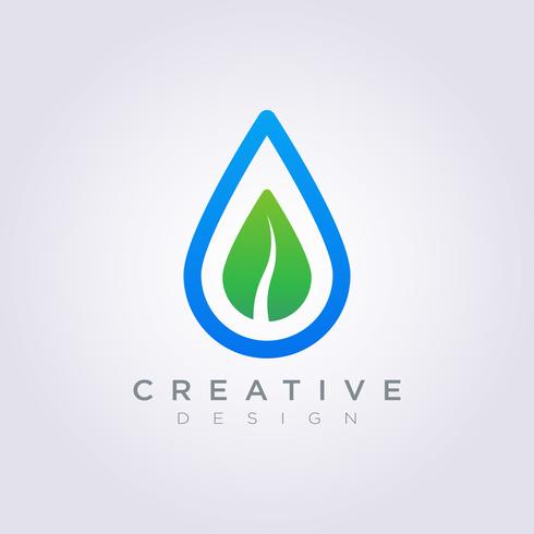 Leaf Water Drop Vector Illustratie Clipart Symbool Logo Sjabloon