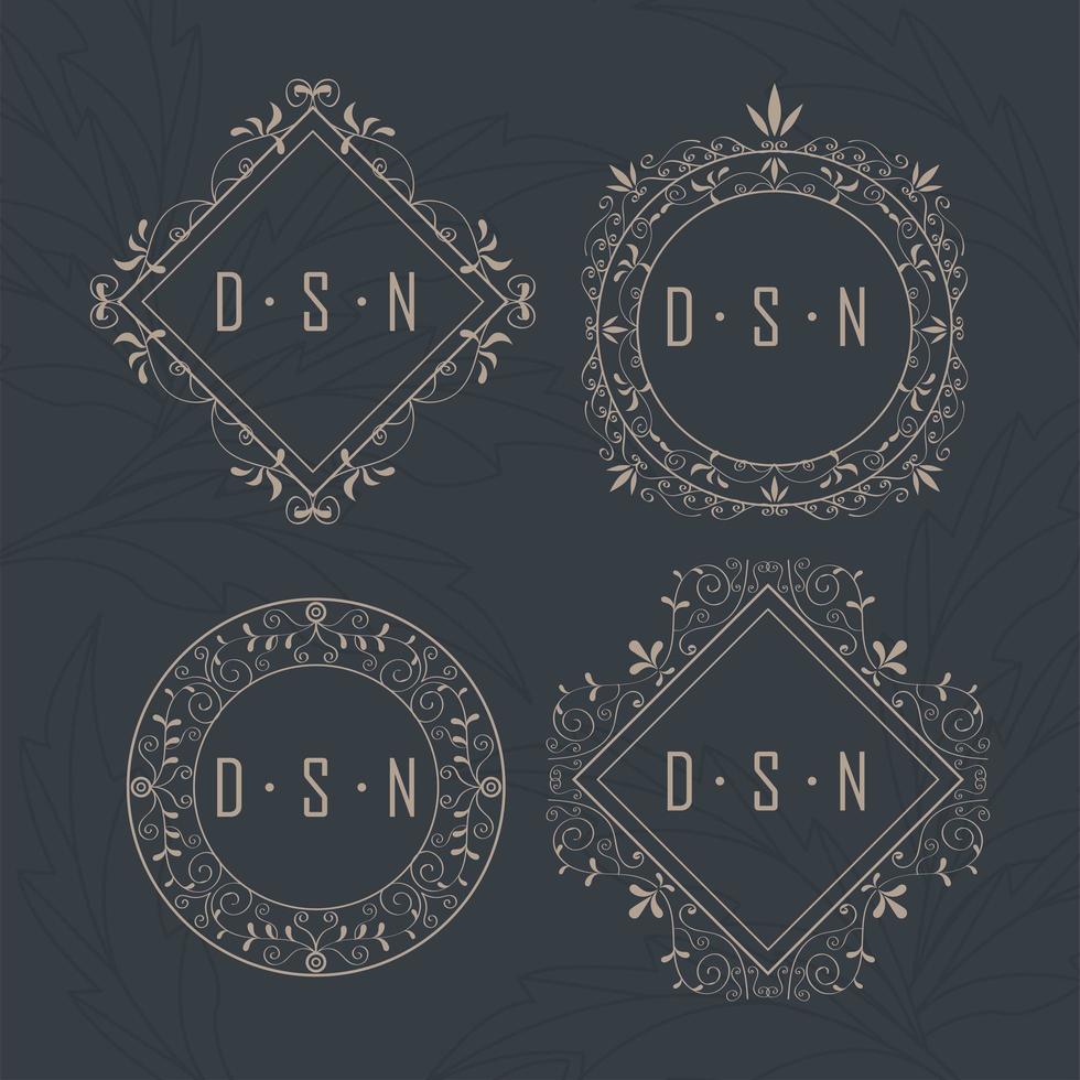 vier Victoriaanse monogrammen pictogrammen vector