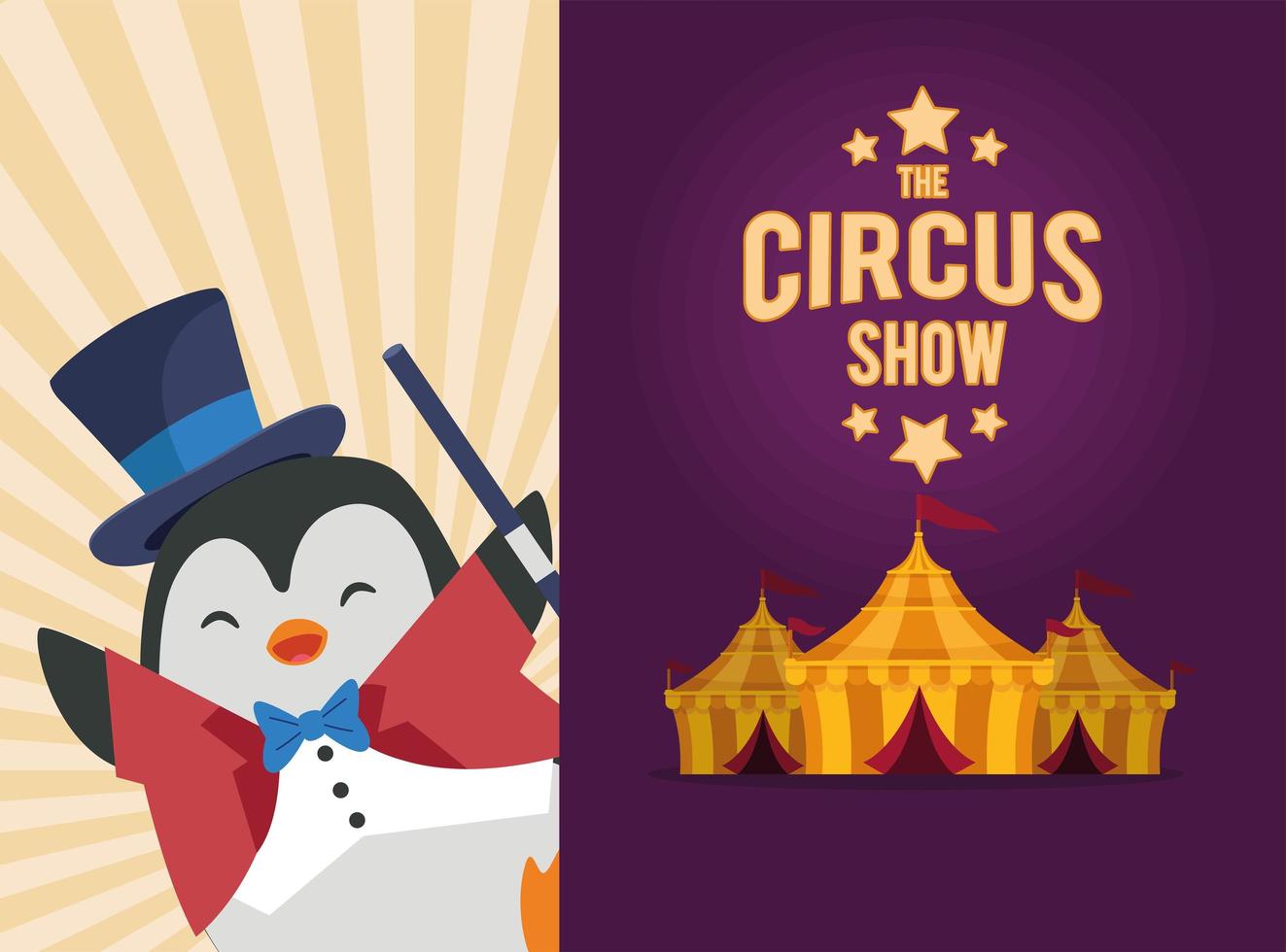 circusshow belettering met pinguïn vector