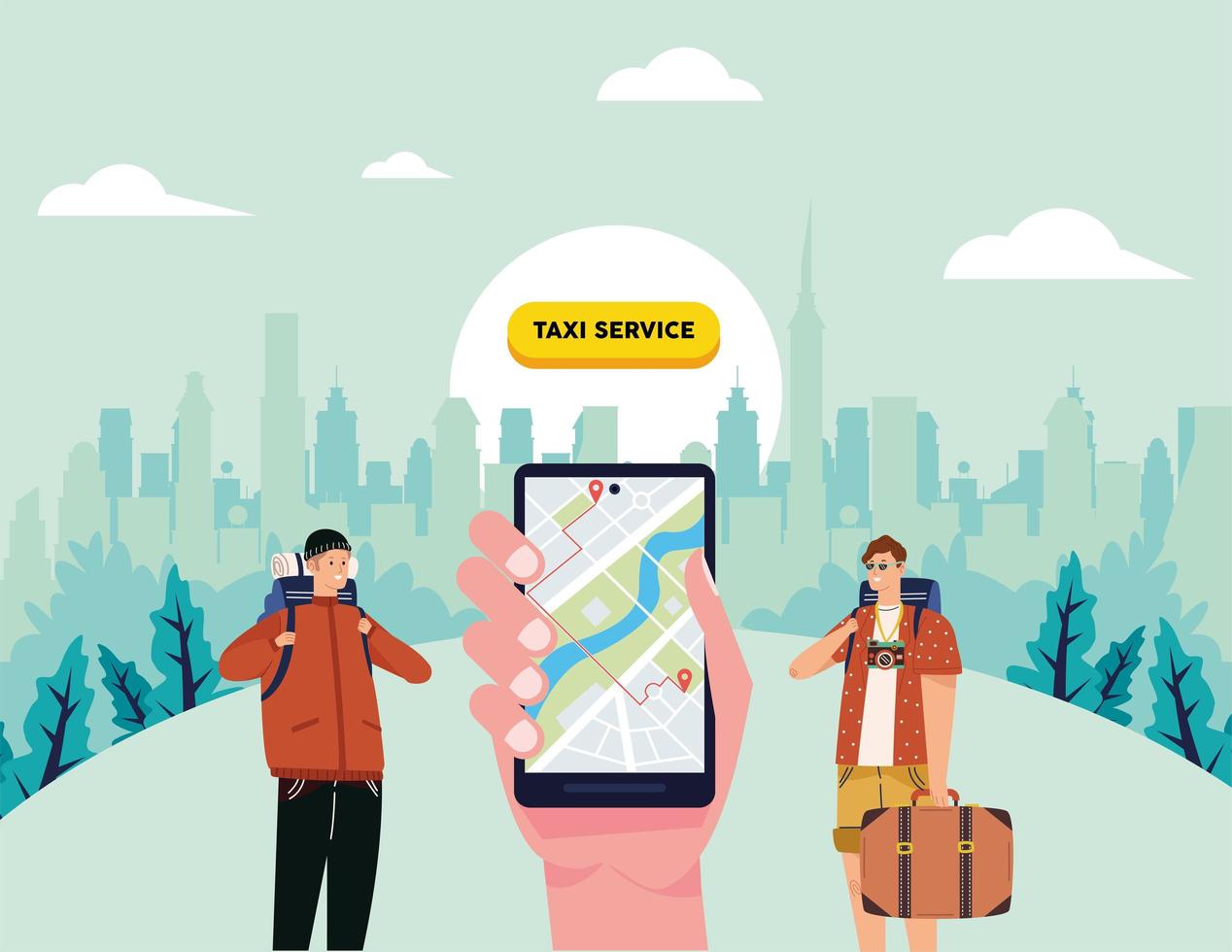 smartphone en toeristentaxi-app vector