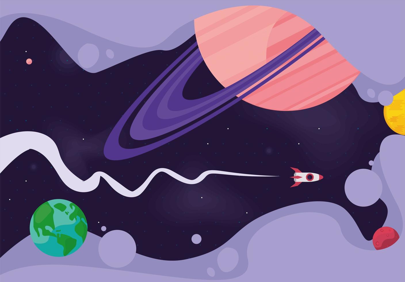 universum planeten en raket vector