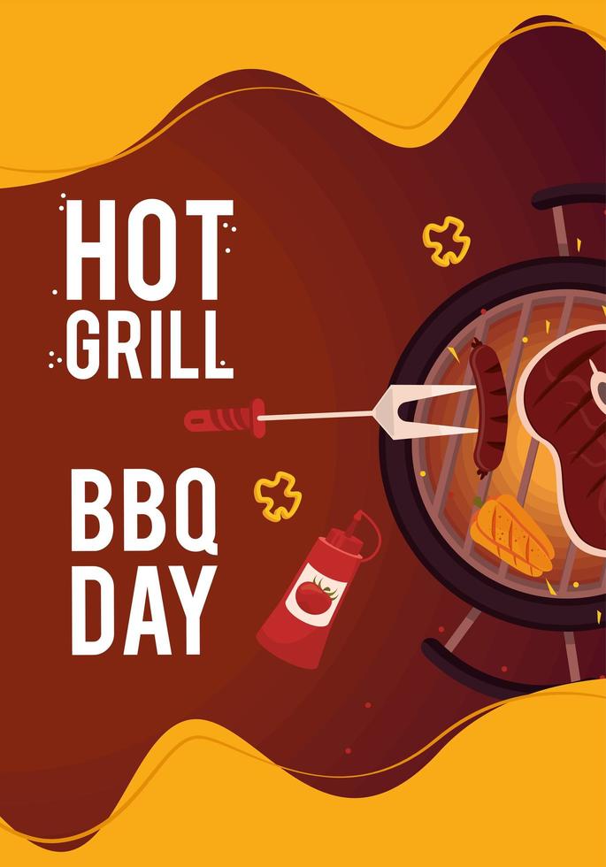 bbq-dag en hot grill-belettering vector