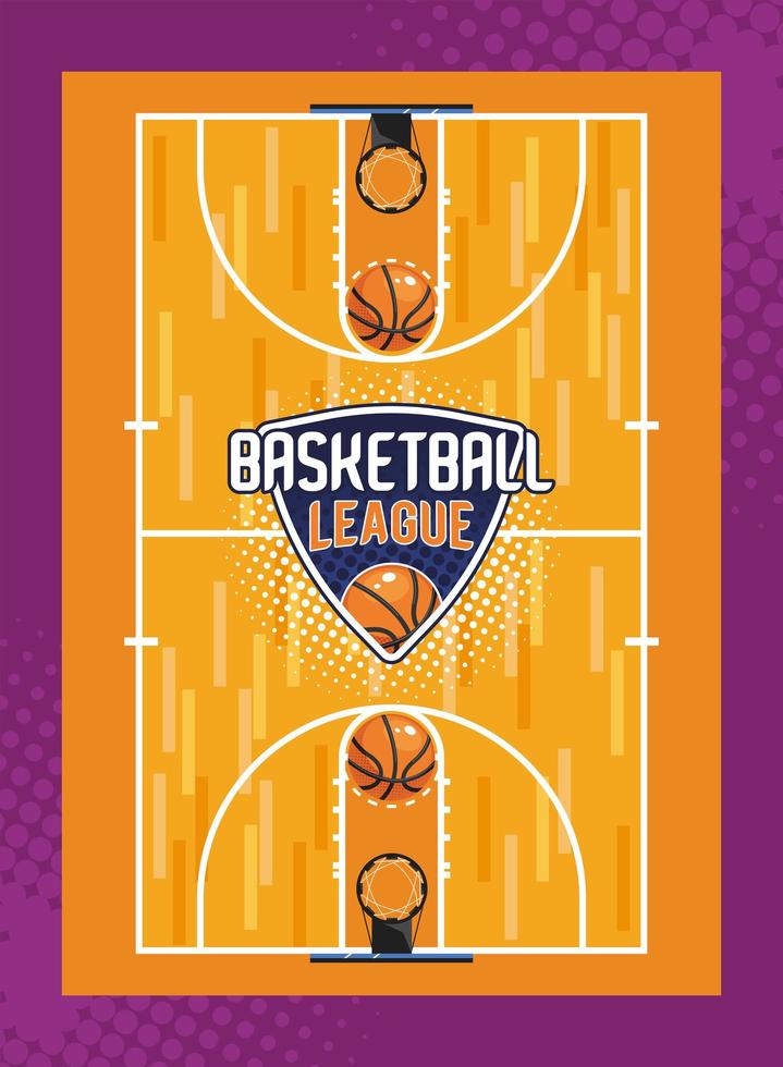 basketbal league belettering en rechtbank vector