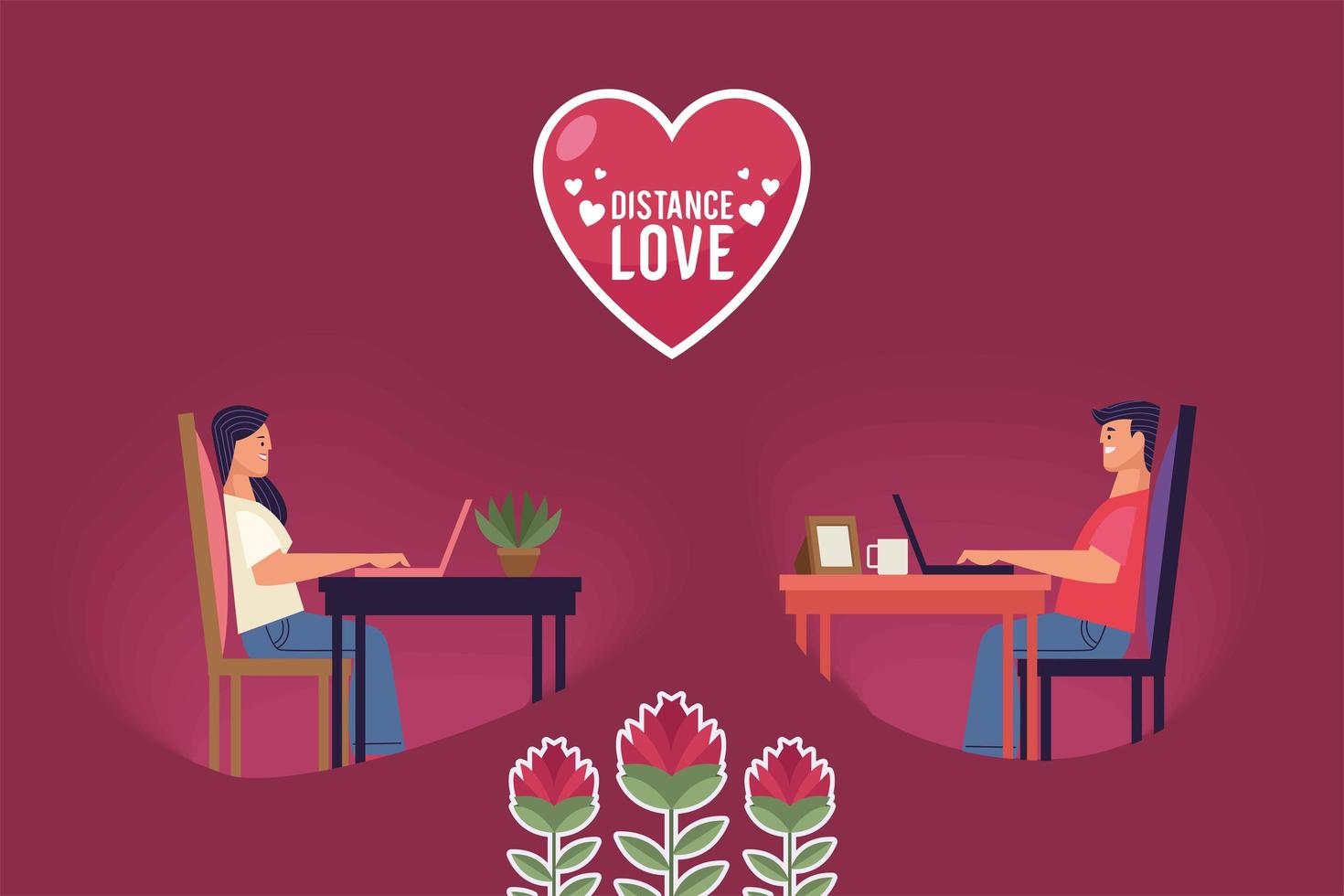 liefdesbelettering op afstand met romantisch diner vector