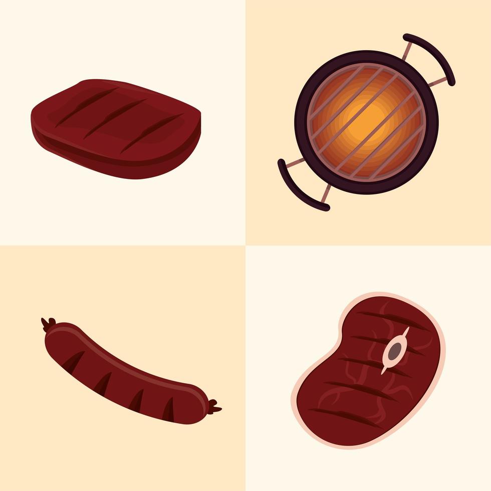 vier grill bbq-pictogrammen vector