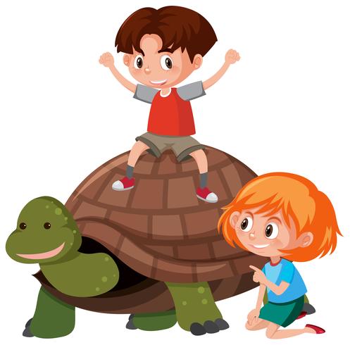 Kinderen rijden op een schildpad vector