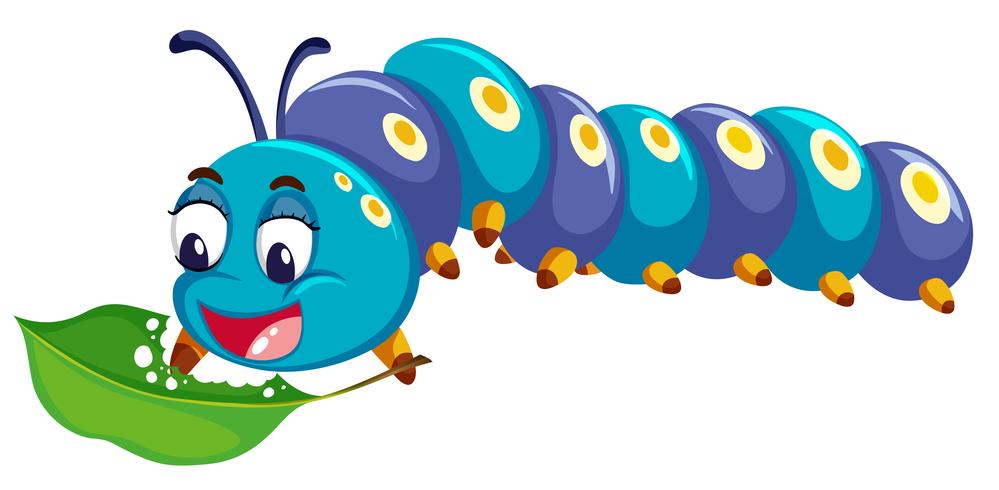 Blauwe catepillar die groen blad eet vector