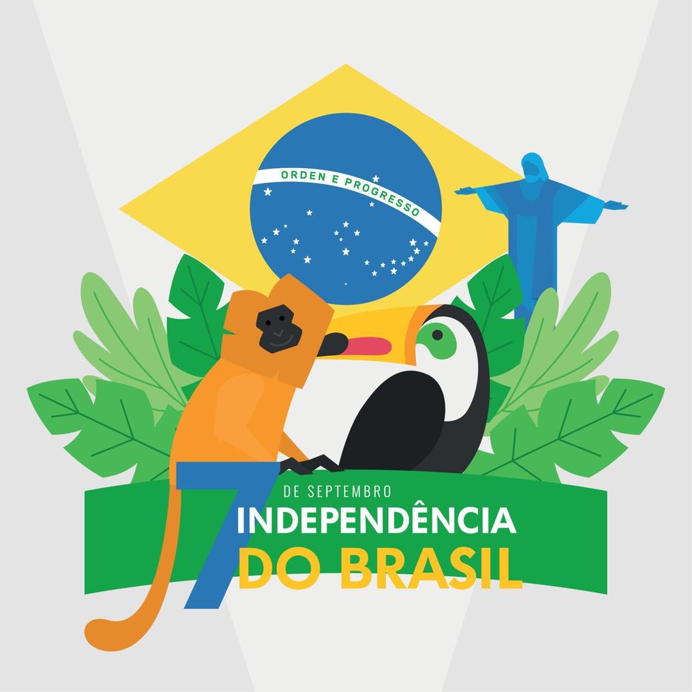 brazilië onafhankelijkheidsdag poster toekan en aap op lint vector