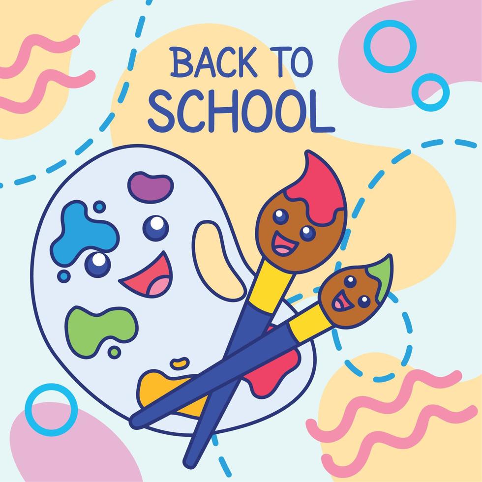 gekleurde terug naar school poster gelukkige kunstborstels vector