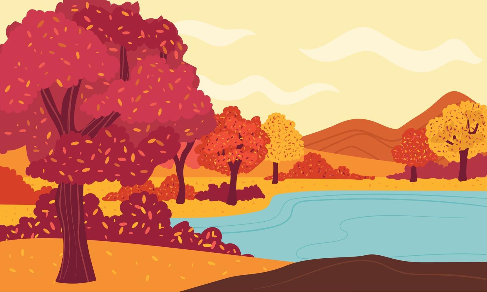 landschap van een meer in de herfst met bomen vector
