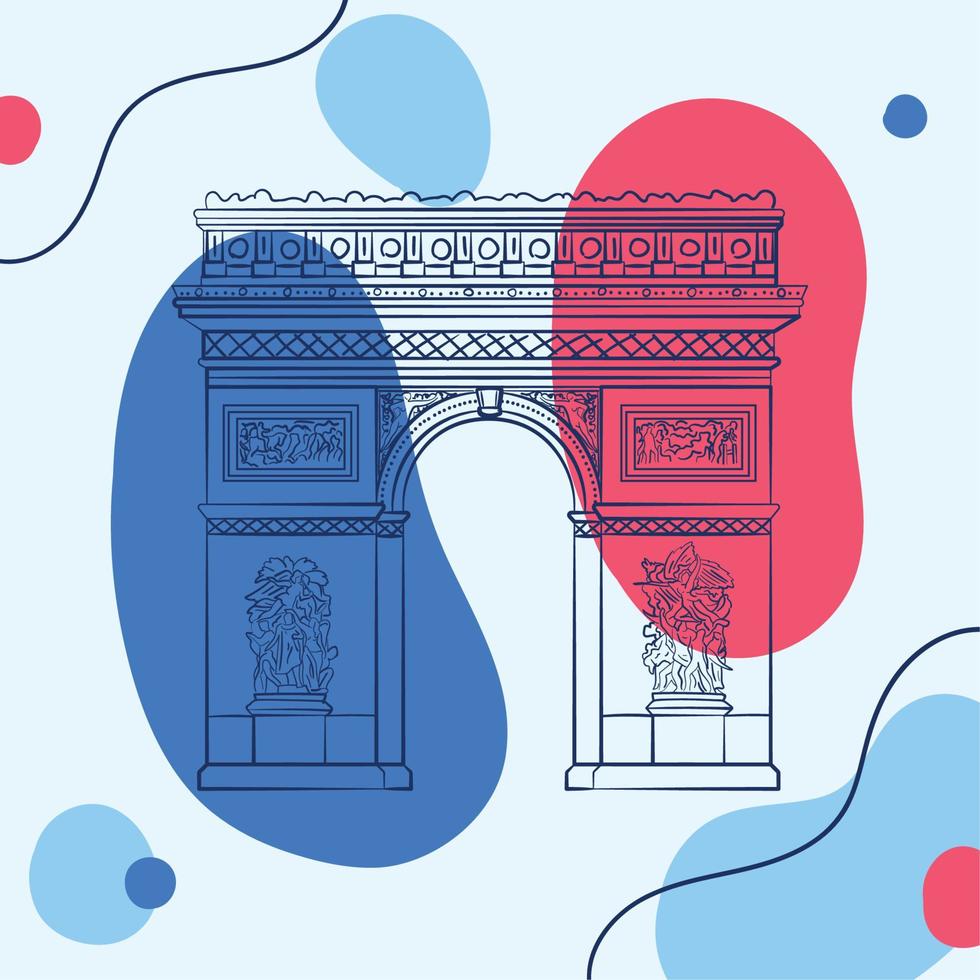 gekleurde frankrijk poster geïsoleerde boog van triomf oriëntatiepunt schets vector