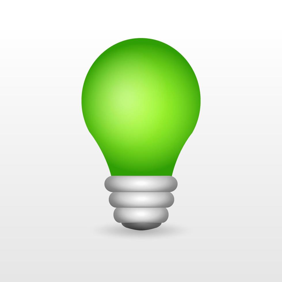 groene 3d energie gloeilamp idee. witte achtergrond. symbool van ideeën en energie. gloeilamp pictogram. vector illustratie