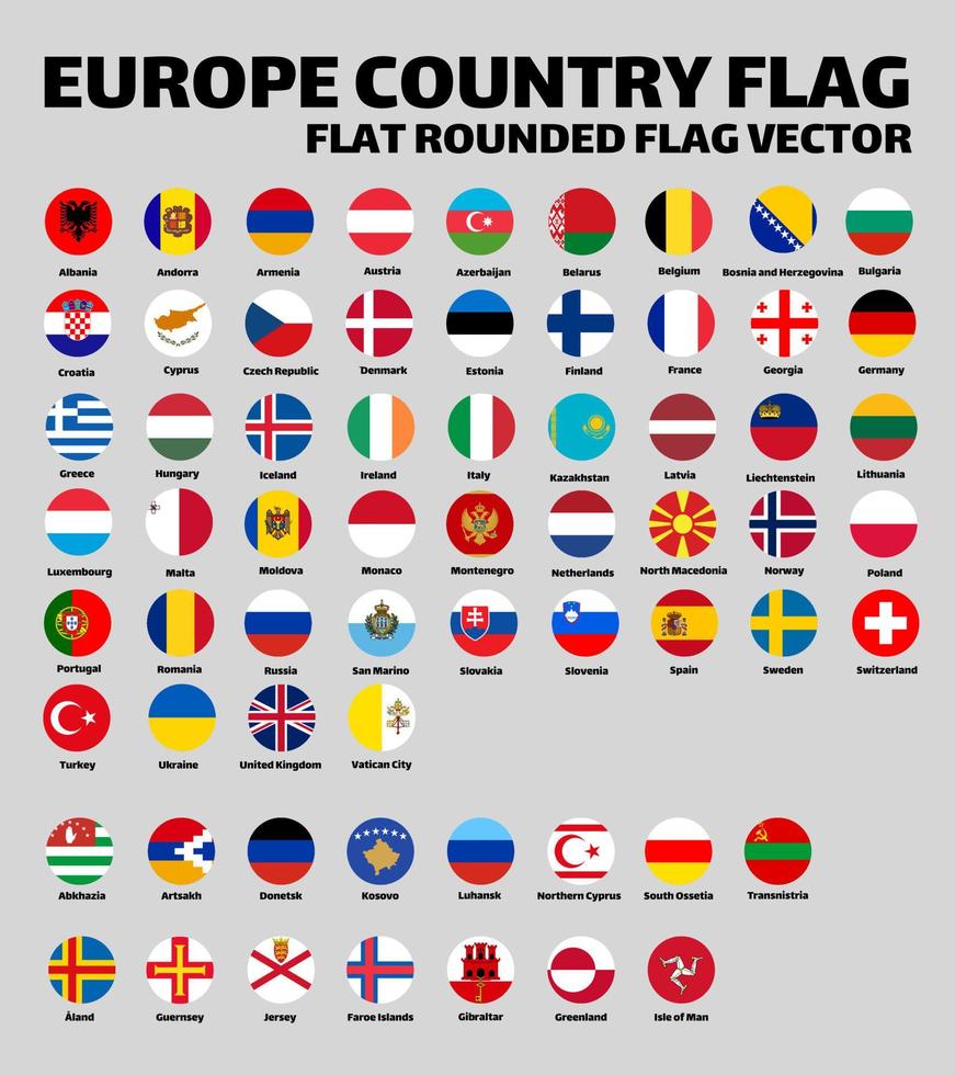 set van alle vlaggen van Europa land afgeronde platte vector