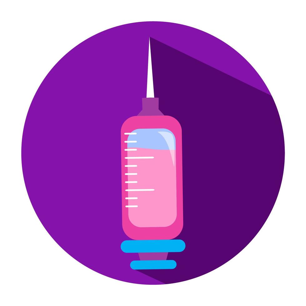schattig injectiepictogram voor medicijnsymbool op paarse achtergrond vector