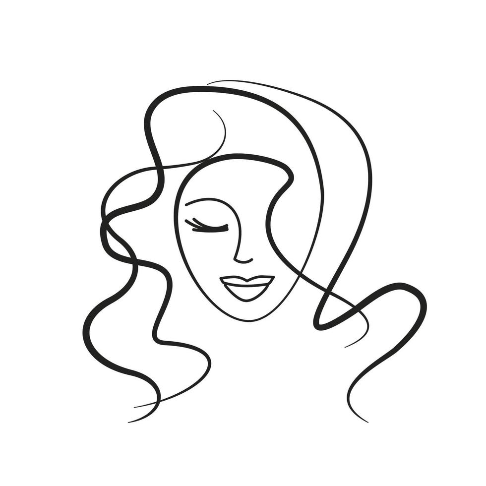 vrouw kapsel logo dunne lijnen. meisje gezicht icon - vectorillustratie geïsoleerd op een witte achtergrond. schoonheidssalon, cosmetologie vector
