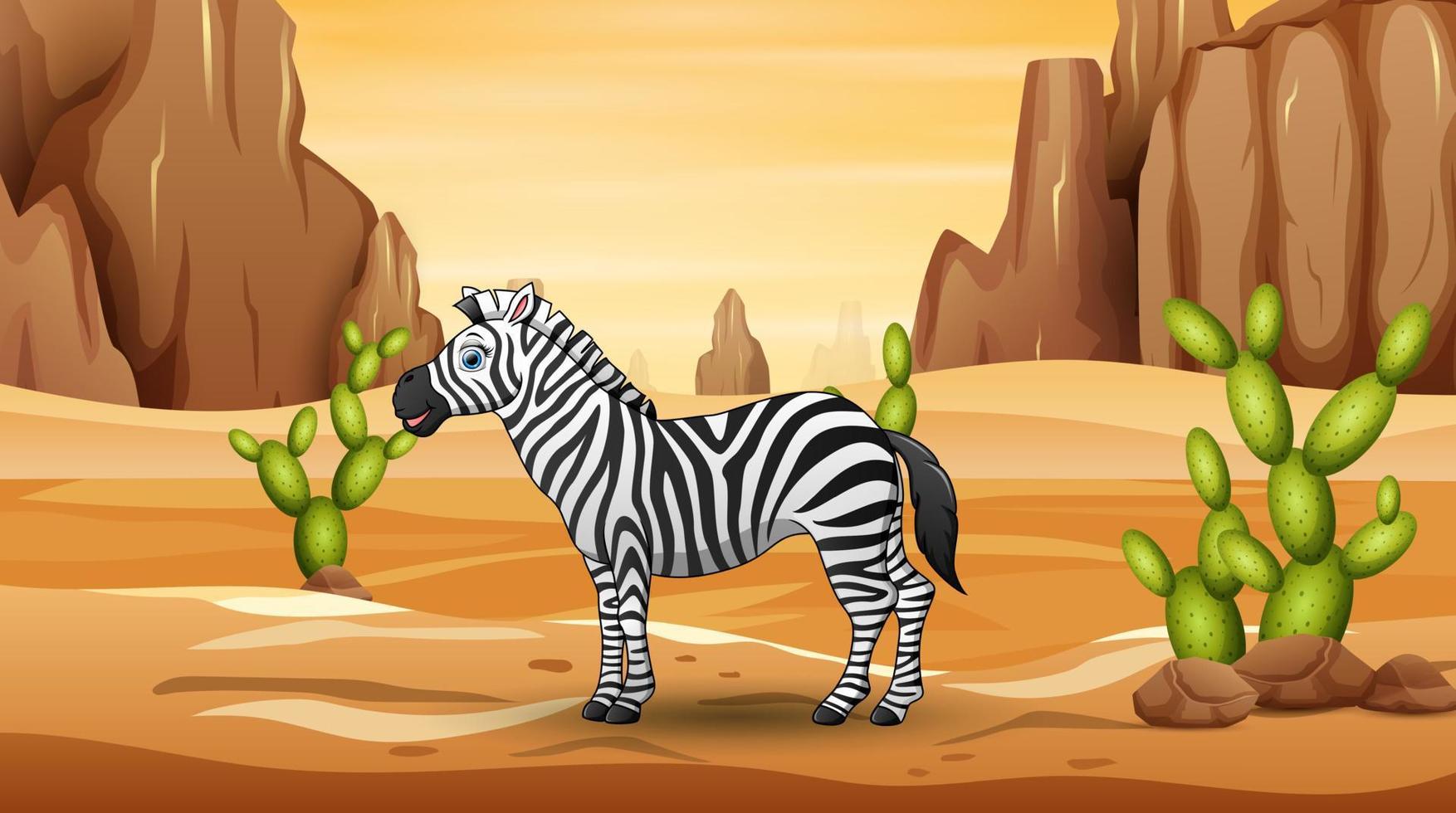 tekenfilm een zebra die in de woestijn leeft vector